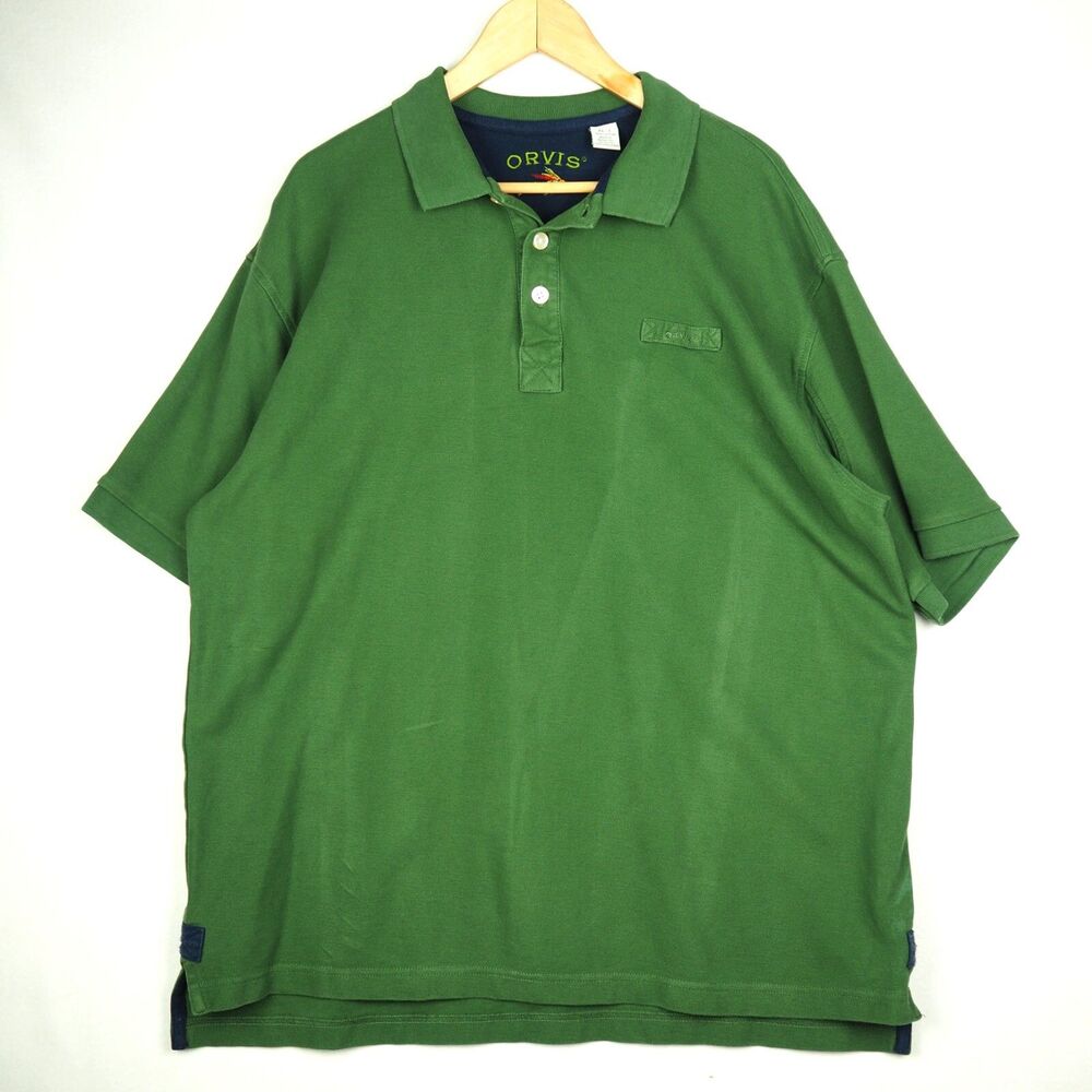 Orvis Green Blue Heavy Pique Cotton Fly Fishing Polo Shirt Men's XL T Big Tall